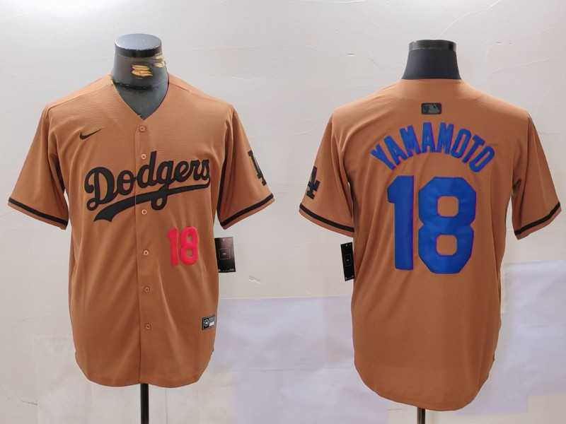Men%27s Los Angeles Dodgers #18 Yoshinobu Yamamoto Number Olive Cool Base Limited Stitched Jersey